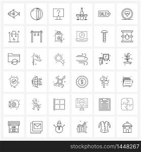 36 Interface Line Icon Set of modern symbols on birthday, party, sphere, alcohol, help Vector Illustration