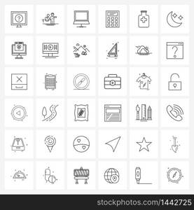 36 Interface Line Icon Set of modern symbols on moon, medical, share, medicine, calculations Vector Illustration