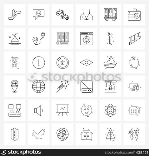36 Universal Icons Pixel Perfect Symbols of files, archive, entertainment, garments, undergarments Vector Illustration