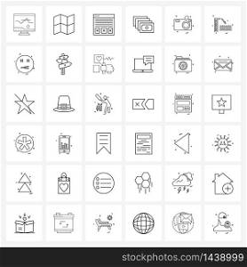 36 Universal Line Icon Pixel Perfect Symbols of camera, currency, cross, cash, banking Vector Illustration