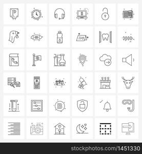 36 Universal Line Icon Pixel Perfect Symbols of computer, laptop, hours, dollar, headphone Vector Illustration