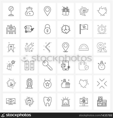 36 Universal Line Icons for Web and Mobile lock, Christmas, location, present, box Vector Illustration
