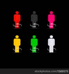 360 Degree Vector Icon. Colorful 3D Human Figures. Transparent Arrows.. 360 Degree Vector Icon. Colorful 3D Human Figures