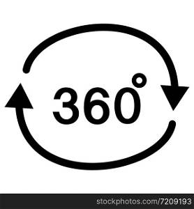 360 degrees angle icon in trendy flat style on white background. angle 360 degrees icon symbol for your web site design, logo, app, UI. angle 360 degrees symbol. rotation of 360 vector icon.