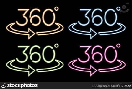 360 degrees color set icon neon glowing stroke on the black background