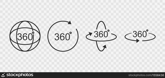 360 degrees line icon. Rotation symbol isolated in transparent background. Vector illustration EPS 10.. 360 degrees line icon. Rotation symbol isolated in transparentbackground.