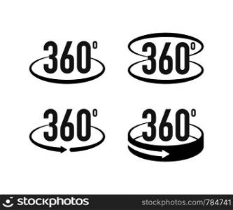 360 degrees view sign icon. Signs with arrows to indicate the rotation or panoramas to 360 degrees. Vector stock illustration.
