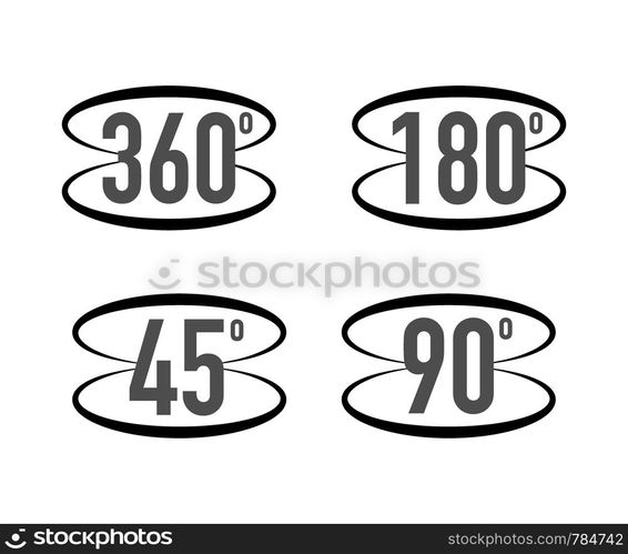 360 degrees view sign icon. Signs with arrows to indicate the rotation or panoramas to 360 degrees. Vector stock illustration.