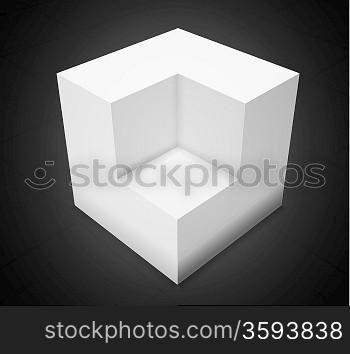 3d abstract background,white cube on black background with grid