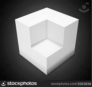 3d abstract background,white cube on black background with grid