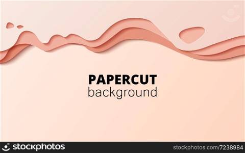 3D abstract background with light beige paper cut shapes. Vector design layout for business presentations, flyers, posters. Papercut trendy style wide screen.. Abstract stylish paper cut background design.