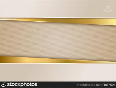 3D abstract beige and shiny gold color stripes paper cut style luxury background template. Vector illustration