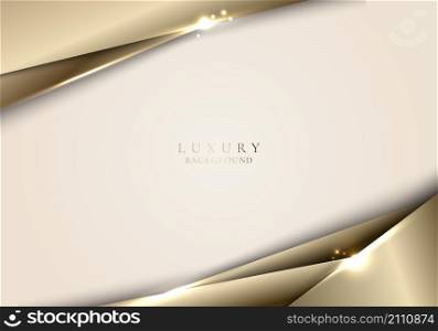 3D abstract beige and shiny gold color stripes with sparkle lighting luxury background template. Vector illustration