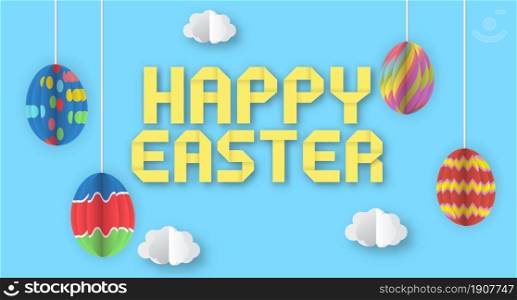 3d abstract paper cut. Happy easter banner template. Greeting Card. Spring holiday flyers, banners, posters and templates design.. Happy easter banner template.