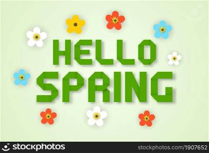 3d abstract paper cut. Hello spring with Flowers origami on background. Paper art and craft style. flyers, banners, posters and templates design.. 3d abstract paper cut.