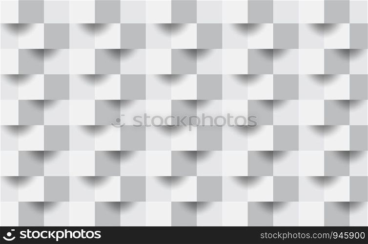 3D Abstract white cube geometric shape from gray cubes.Brick wall squares texture.Panoramic Solid Surface background.Creative design Seamless minimal modern pattern wallpaper Vector.Illustration