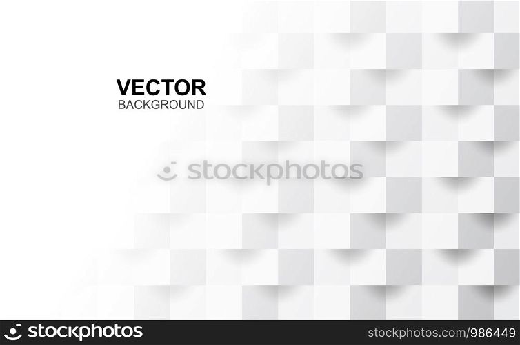 3D Abstract white geometric shape from gray cubes.Brick wall squares texture.Panoramic Solid Surface background.Creative design Seamless minimal modern pattern wallpaper and banner Vector.Illustration