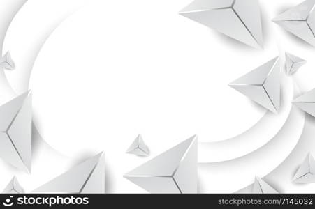 3D Abstract White Triangle Shapes minimal background.Geometric polygon for business card and cover your text. Creative shape curve simple banner.Graphic paper cut and craft style.vector illustration