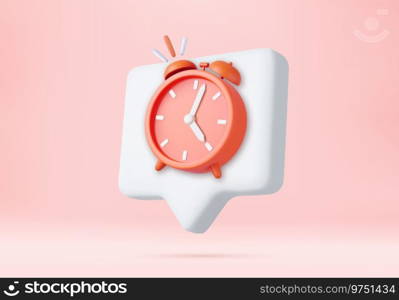 3d alarm clock on pastel pink background. watch minimal design concept of time alarm. 3D Rendering. Vector illustration. 3d alarm clock on pastel pink background