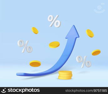 3d arrow of money rising trend Interest percentage increase, deposit. Excellent investing business graph on background. investment solution . 3d rendering. Vector illustration. 3d arrow of money