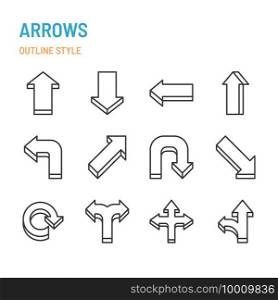 3d arrows in outline icon and symbol set