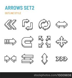 3d arrows in outline icon and symbol set