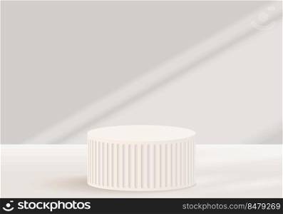 3d background products display scene with sunlight. background vector 3d rendering with podium. stand to show cosmetic products. Stage showcase on pedestal display beige studio