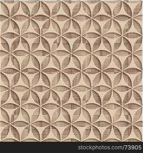 3d Beige Seamless Abstract Geometric Pattern. Beige Tile Surface Black Dots Of Different Sizes On The Bottom Layer. Frame Border Wallpaper. Elegant Repeating Vector Ornament