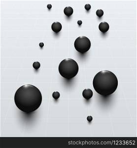 3D black ball on gray background with lines, vector illustration