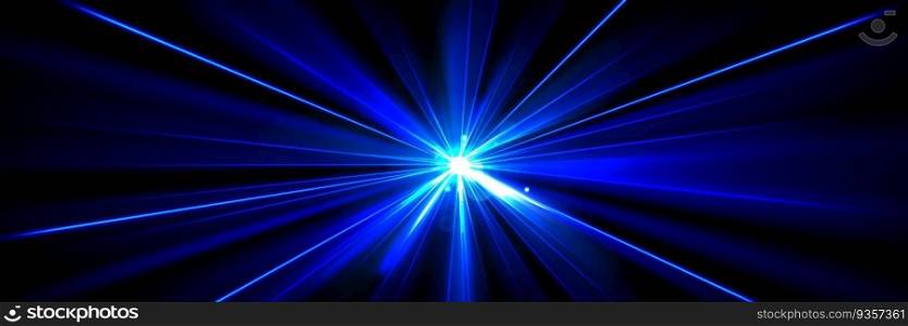 3d blue light party laser effect on disco concert show in nightclub. Magic beam neon glow celebration design. Led lazer glare on discotheque performance illustration. Abstract illuminated star burst. 3d blue light party laser on disco concert show