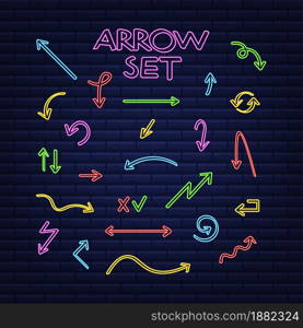 3d blue neon arrow set on dark backdrop. Vector white light. Graphic color background. Vector illustration. 3d blue neon arrow set on dark backdrop. Vector white light. Graphic color background. Vector illustration.