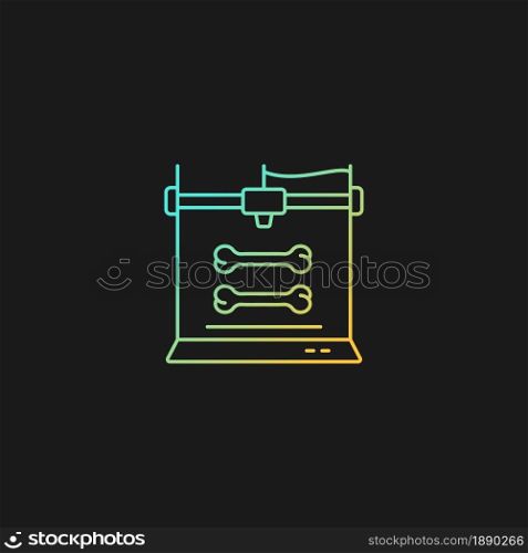 3d bone models printing gradient vector icon for dark theme. Creating customized implants. Biotech printing project. Thin line color symbol. Modern style pictogram. Vector isolated outline drawing. 3d bone models printing gradient vector icon for dark theme