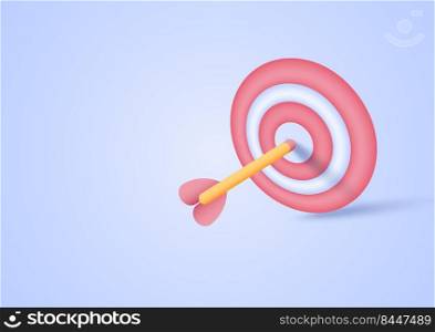 3D business target goals concept, success, investing marketing. 3d arrow targeting center on pastel background. Minimal cartoon icon. Vector illustration