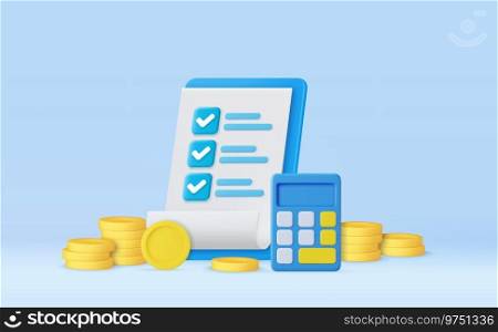 3d calculator Financial icon. money management, financial planning, calculating financial risk, calculator with coins stack.Tax payment and business tax concept. 3d rendering. Vector illustration. 3d calculator icon