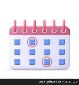 3d Calendar assignment icon. Planning concept. Day month year time concept. 3d rendering. Vector illustration. Calendar assignment icon. Planning concept.