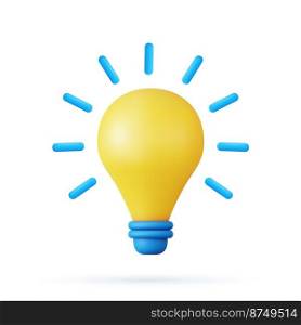 3d cartoon style minimal light bulb icon, Idea, solution, business, strategy concept. Vector illustration. 3d light bulb icon,