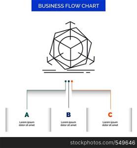 3d, change, correction, modification, object Business Flow Chart Design with 3 Steps. Line Icon For Presentation Background Template Place for text. Vector EPS10 Abstract Template background