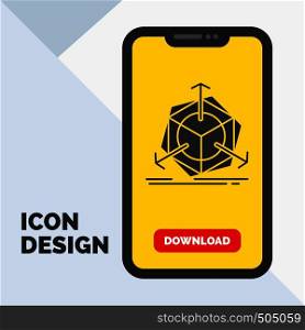 3d, change, correction, modification, object Glyph Icon in Mobile for Download Page. Yellow Background. Vector EPS10 Abstract Template background