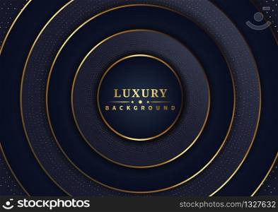 3D circle overlap luxury background with glitters, golden pattern, halftone gradient. Luxury style. Vector illustration