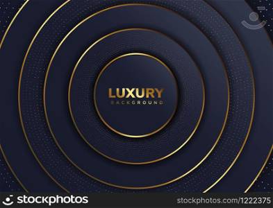 3D circle overlap luxury background with glitters, golden pattern, halftone gradient. Modern luxury stryle. Vector illustration