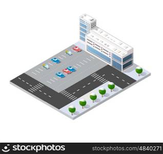 3d cityscape city street public block house from above highway intersection transportation street. Isometric winter landscape of skyscraper view of building office and residential area of construction. 3d cityscape city