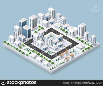 3d cityscape city street public block house from above highway intersection transportation street. Isometric winter landscape of skyscraper view of building office and residential area of construction. cityscape city street