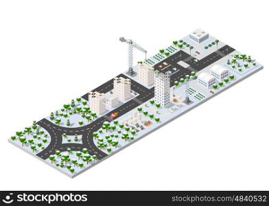 3d cityscape city street public block house from above highway intersection transportation street. Isometric winter landscape of skyscraper view of building office and residential area of construction. cityscape city street