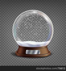 3d Classic Snow Globe Vector.Glass Sphere With Glares And Gighlights. Isolated On Transparent Background Illustration. Snow Globe Realistic Vector.Realisitc 3d Snow Globe Toy. Winter Xmas Design Element. Isolated On Transparent Background Illustration