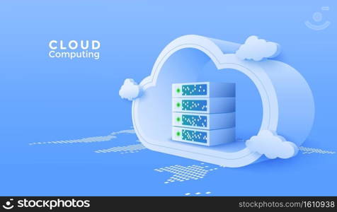 3d Cloud computing online service. Digital technology background. Vector art illustration. 