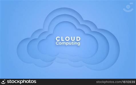 3d Cloud computing online service. Digital technology paper craft background. Vector art illustration.	