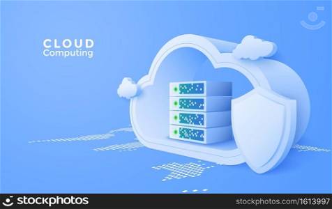 3D Cloud computing online service. Digital technology security background. Vector art illustration