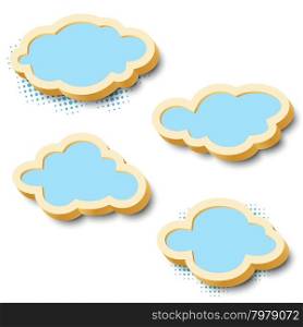 3d cloud frames set with border and halftone dots