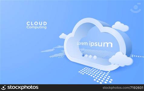 3d Clouds computing service. Digital technology background.