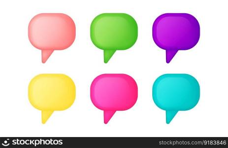 3d color speech bubble, social media chat message icon. Set of bubbles dialogue balloon vector set.. 3d color speech bubble, social media chat message icon.